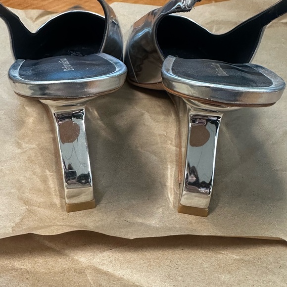 USED Reformation Metallic Silver Chrome Slingback Heels - Picture 4 of 8